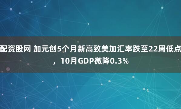 配资股网 加元创5个月新高致美加汇率跌至22周低点，10月GDP微降0.3%